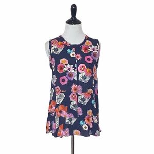Nicole Miller Artelier Floral Raw Edge Peplum Silk Top Size Small
